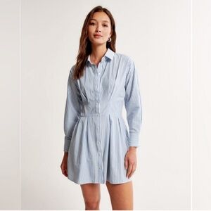 Abercrombie & Fitch Blue Pleated Long Sleeve Shirt Dress